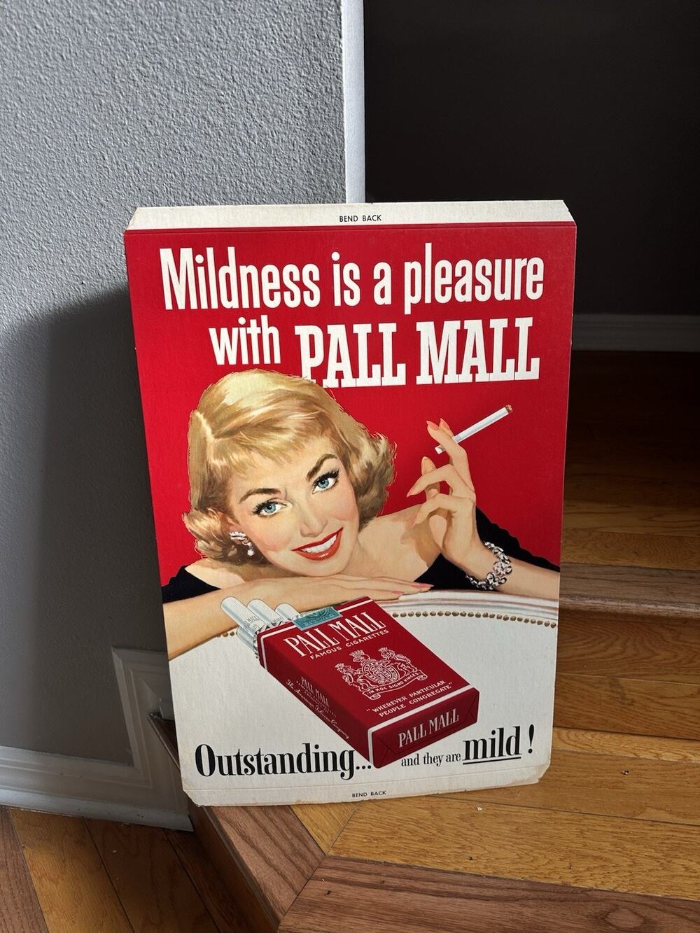 Vintage PALL MALL Cigarette Advertising Sign “Mildeness Is Pleasure” Retro Sign